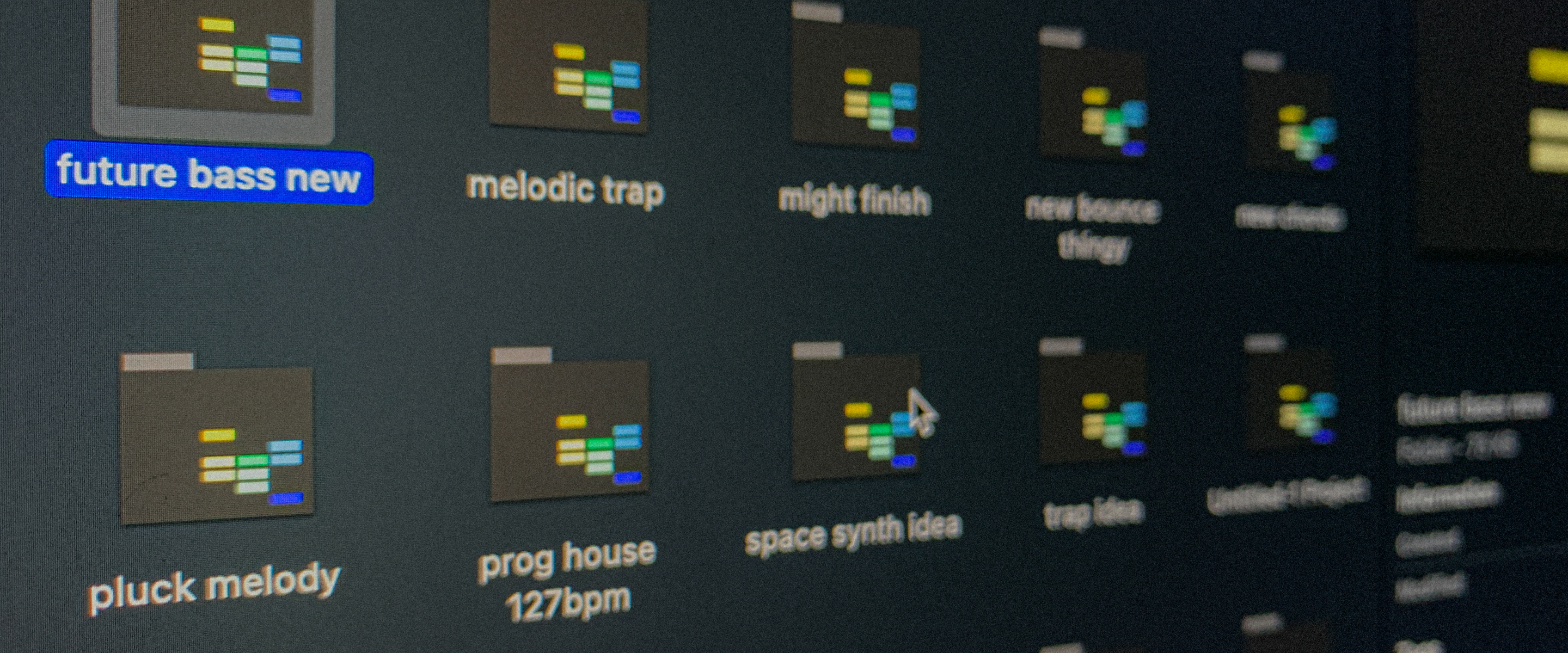Close-up screenshot of multiple Ableton Live project files